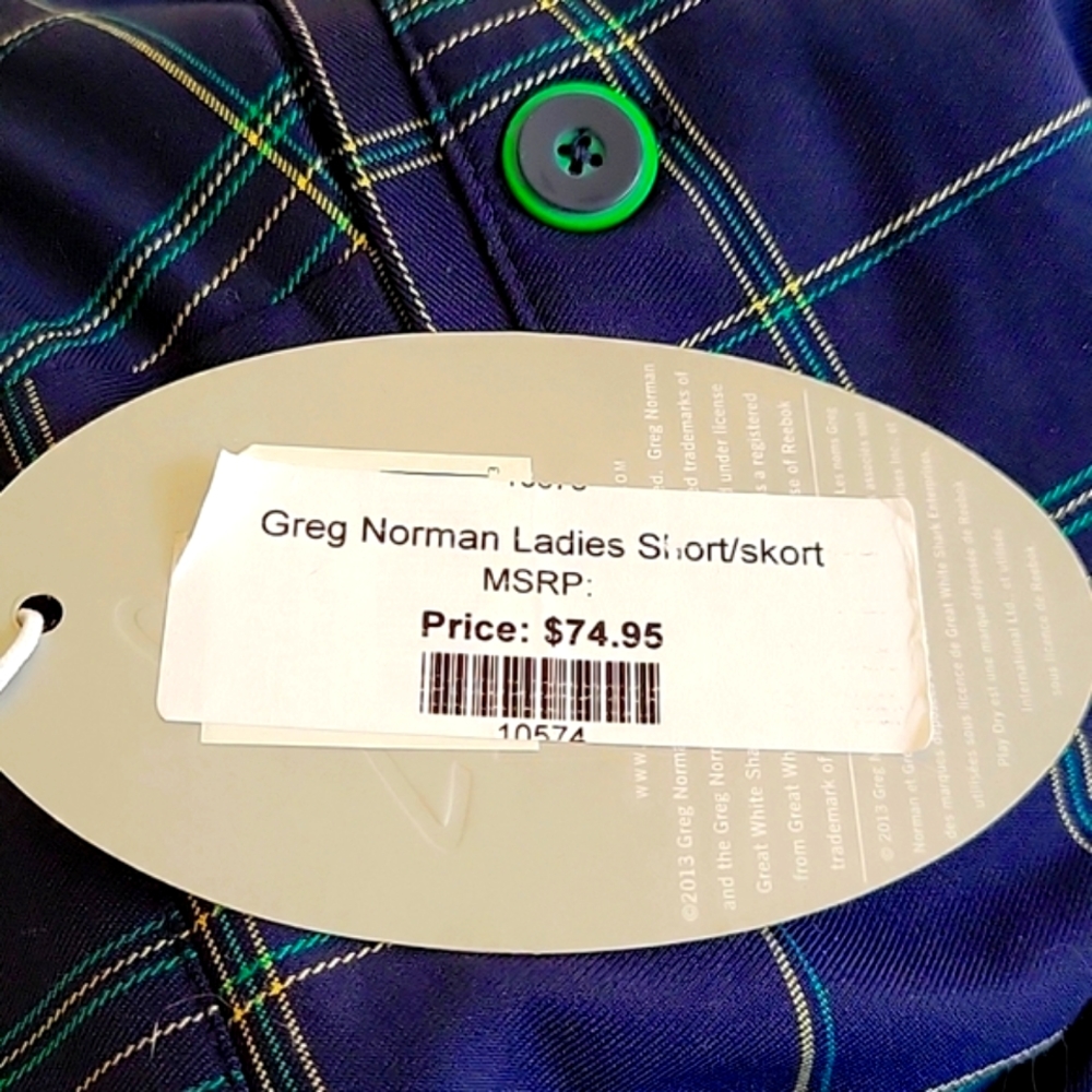 ⛳️👩GOLF SHORTS GREG NORMAN WOMEN'S NAVY/YELLOW w-GREEN PIN STRIPE, PLAID NWT - Picture 9 of 10